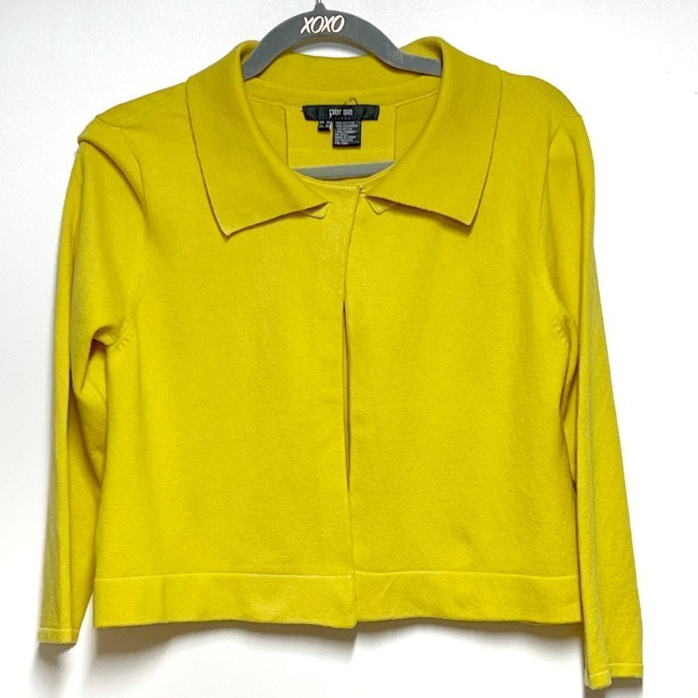 Per Se cropped yellow cashmere blend Peter Pan cardigan Sz M